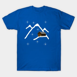 Snowy mountain peaks and cozy mountain hut in winter T-Shirt